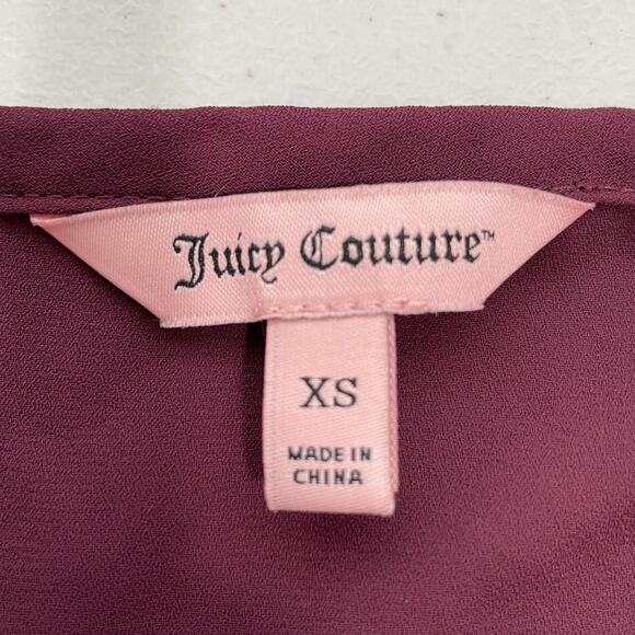 JUICY COUTURE Burgundy Bell Sleeve Rhinestone Trim Keyhole V-Neck Top Blouse XS - Picture 7 of 10